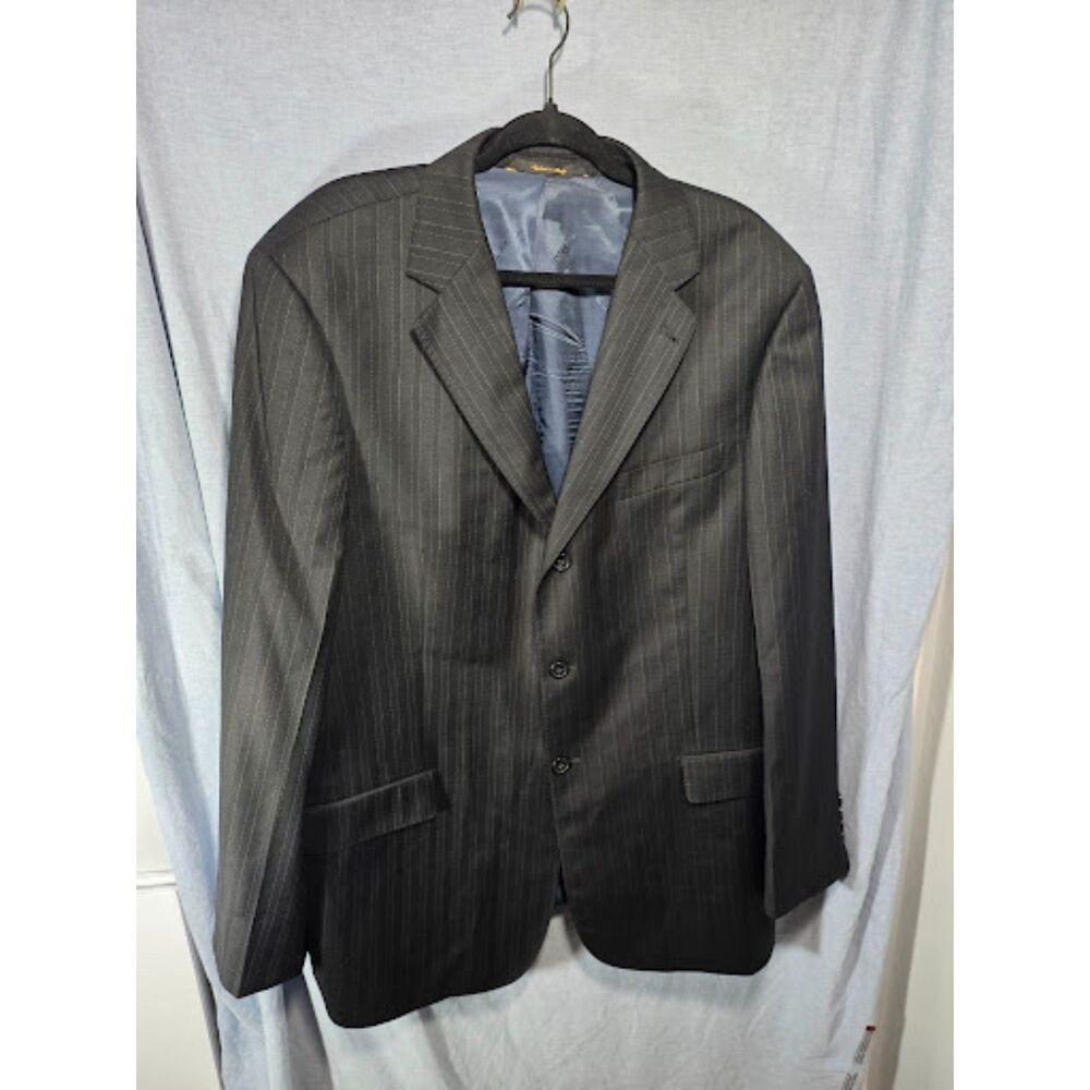 EMJ Earvin Magic Johnson Mens 46L Black Pinstripe Pure Wool Super‎ 120s Blazer